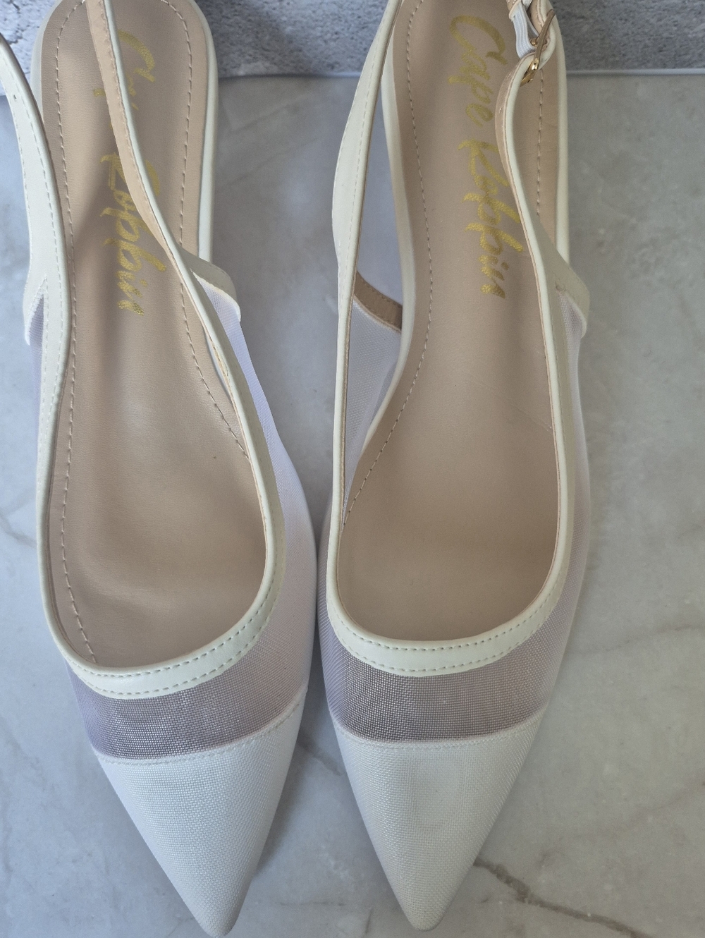 Cape Robbin Ivory Pointed Mesh Slingback Heels